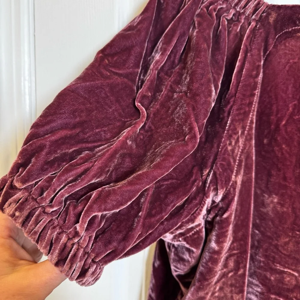LOFT Crushed Velvet Top Burgundy Puff Sleeve Square Neck NWT XL Petite